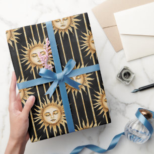 Zwarte Gouden Zon Wimpers Verjaardag Cadeaupapier