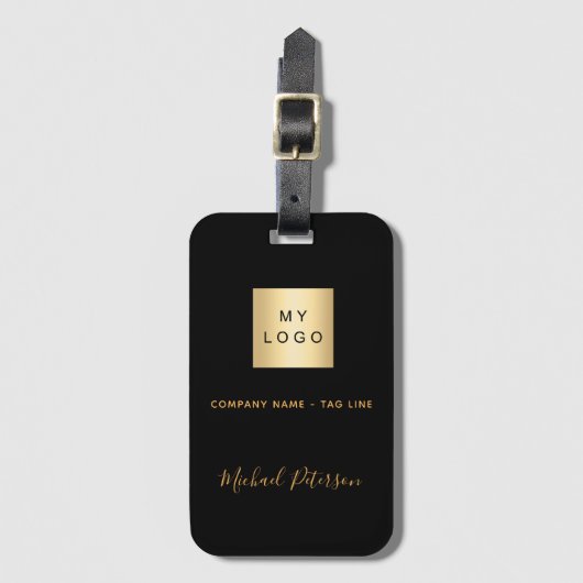 Zwarte goudfirmanaam logo bagagelabel (Voorkant (verticaal))