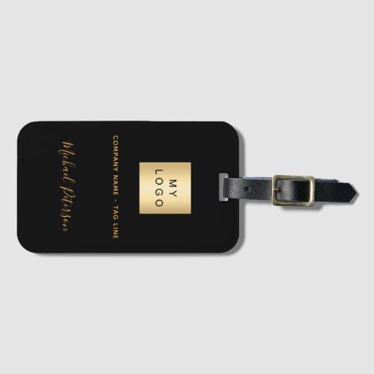 Zwarte goudfirmanaam logo bagagelabel (Voorkant (horizontaal))