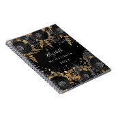 Zwarte goudflorale glitternaam glamoureus notitieboek (Rechterzijde)