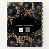 Zwarte goudflorale glitternaam glamoureus notitieboek (Achterkant)