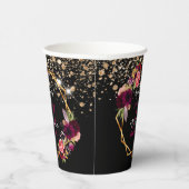 Zwarte goudfloralen glitter bogungger papieren bekers (Rechts)