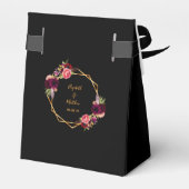 Zwarte goudgeometrische bruinbloemenbruiloft bedankdoosjes (Achterkant)