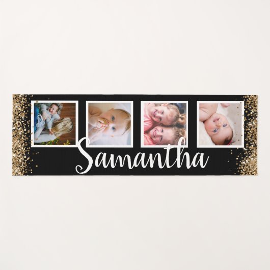 Zwarte goudgilter foto collage, aangepaste naam yogamat (Voorkant (horizontaal))
