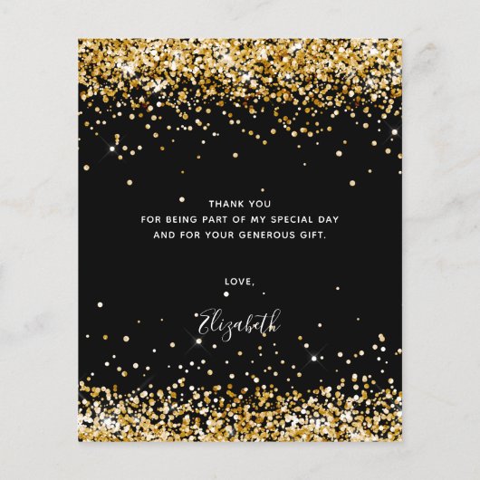 Zwarte goudglitter-begroting op de verjaardag dank (Achterkant)