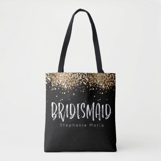 zwarte goudglitter bruidmaïdcadeau, aangepaste naa tote bag (Voorkant)