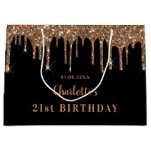 Zwarte goudglitter drift monogram luxe groot cadeauzakje (Voorkant)