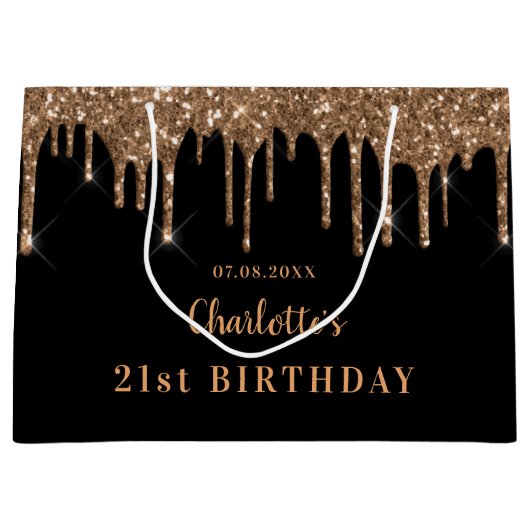Zwarte goudglitter drift monogram luxe groot cadeauzakje (Voorkant)