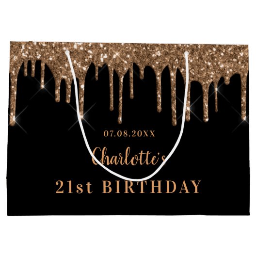 Zwarte goudglitter drift monogram luxe groot cadeauzakje (Achterkant)