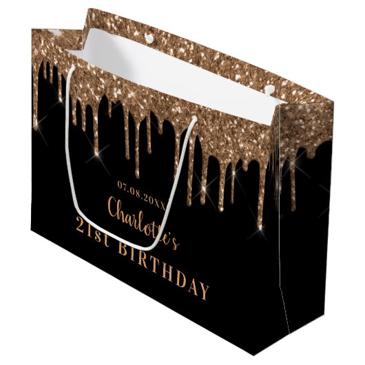 Zwarte goudglitter drift monogram luxe groot cadeauzakje (Voorkant Gekanteld)
