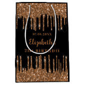 Zwarte goudglitter drift monogram luxe medium cadeauzakje (Voorkant)