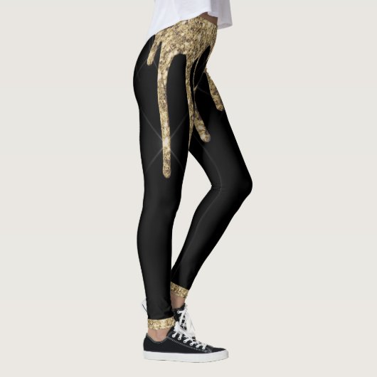 Zwarte goudglitter drip-chic, aangepaste naam leggings (Rechts)