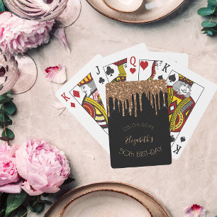 Zwarte goudglitter dript monogram op feestdag pokerkaarten