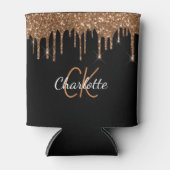 Zwarte goudglitter druipt monogram sparkle blikjeskoeler (Voorkant)