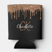 Zwarte goudglitter druipt monogram sparkle blikjeskoeler (Achterkant)