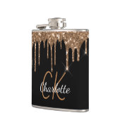 Zwarte goudglitter druppelt monogram glans heupfles (Links)