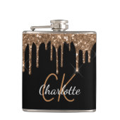 Zwarte goudglitter druppelt monogram glans heupfles (Voorkant)