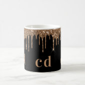 Zwarte goudglitter druppelt monogram glans koffiemok (Center)