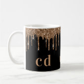 Zwarte goudglitter druppelt monogram glans koffiemok (Links)