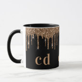 Zwarte goudglitter druppelt monogram glans mok (Links)