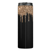 Zwarte goudglitter druppelt monogram glans thermosbeker (Achterkant)