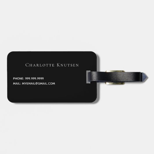 Zwarte goudglitter druppelt monogram naam bagagelabel (Achterkant horizontaal)