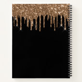 Zwarte goudglitter druppelt monogram naam notitieboek (Achterkant)