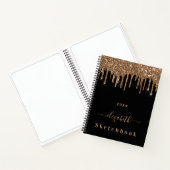 Zwarte goudglitter druppelt monogram naam notitieboek (Binnen)