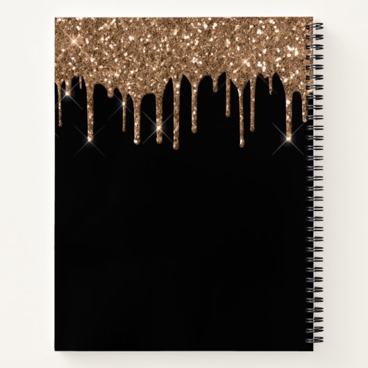 Zwarte goudglitter druppelt monogram naam notitieboek (Achterkant)