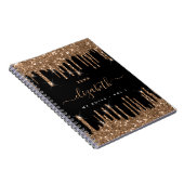 Zwarte goudglitter druppelt monogram naam notitieboek (Rechterzijde)