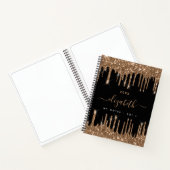Zwarte goudglitter druppelt monogram naam notitieboek (Binnen)