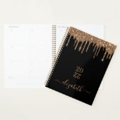 Zwarte goudglitter druppelt monogram naam planner (Display)