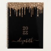 Zwarte goudglitter druppelt monogram naam planner (Voorkant)
