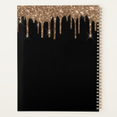 Zwarte goudglitter druppelt monogram naam planner (Achterkant)