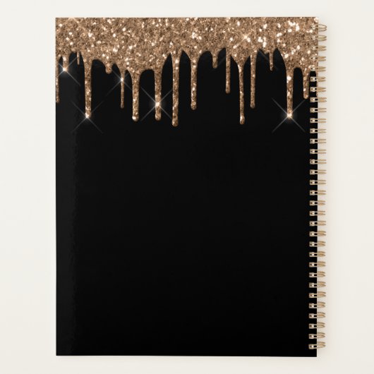 Zwarte goudglitter druppelt monogram naam planner (Achterkant)