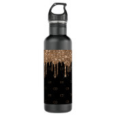 Zwarte goudglitter druppelt monogram sparkle chic waterfles  (Voorkant)