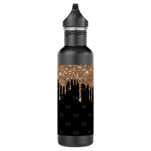 Zwarte goudglitter druppelt monogram sparkle chic waterfles  (Rechts)