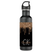 Zwarte goudglitter druppelt monogram sparkle chic waterfles  (Voorkant)