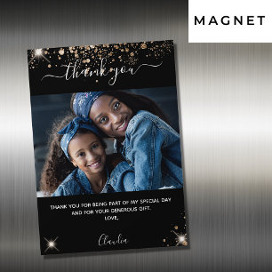Zwarte goudglitter foto bedankt magnet