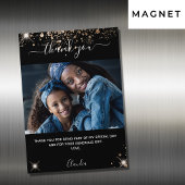 Zwarte goudglitter foto bedankt magnet