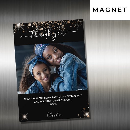 Zwarte goudglitter foto bedankt magnet