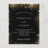 Zwarte goudglitter glamoureuze bruiloft uitnodiging briefkaart (Voorkant)