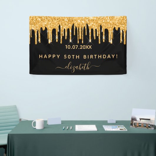 Zwarte goudglitter-glans spandoek (Beurs)