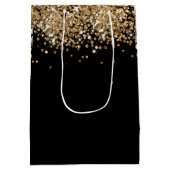 Zwarte goudglitter-monogram, aangepaste naam medium cadeauzakje (Achterkant)