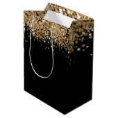 Zwarte goudglitter-monogram, aangepaste naam medium cadeauzakje (Achterkant Gekanteld)