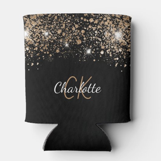 Zwarte goudglitter-monogram, chic sparkle blikjeskoeler (Achterkant)