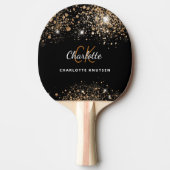 Zwarte goudglitter monogram naam glitter tafeltennisbatje (Voorkant)