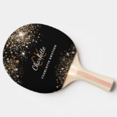 Zwarte goudglitter monogram naam glitter tafeltennisbatje (Zijkant)