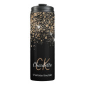 Zwarte goudglitter-monogram, vonkloos thermosbeker (Voorkant)