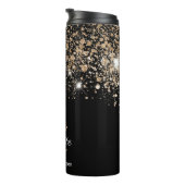 Zwarte goudglitter-monogram, vonkloos thermosbeker (Geroteerd rechts)